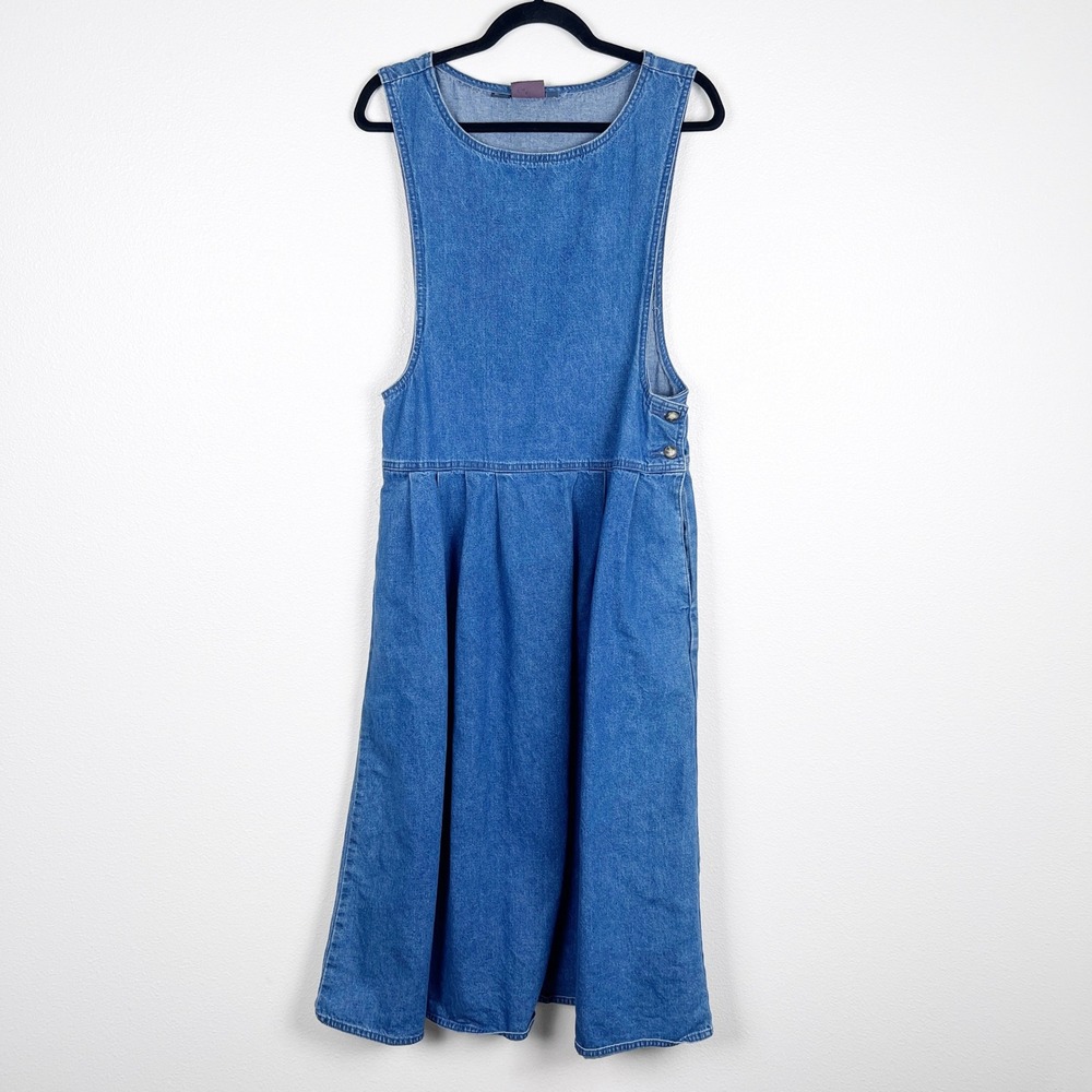 Woolrich Vintage Blue Denim Sleeveless Midi Dress Women Large Cotton Side Button
